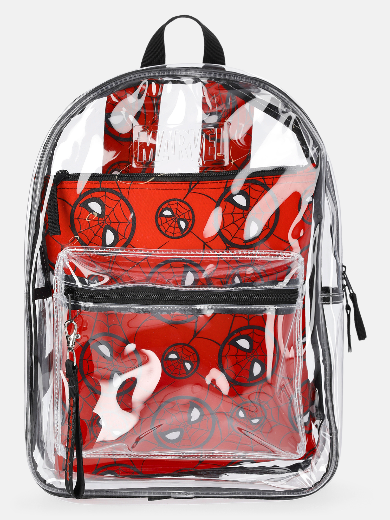 Marvel Spider-Man 17" Unisex Clear Backpack with Printed Laptop Sleeve, Red