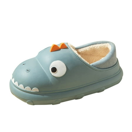 

Xutthjh Fashion Autumn Winter Men Slippers Flat Non-Slip Soft Plush Warm Comfortable Solid Color Cartoon Dinosaur