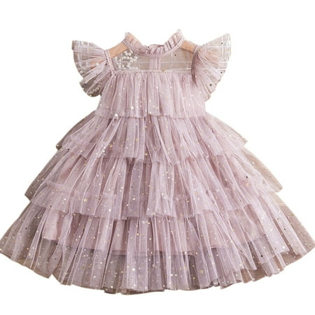 

Girls Pink Sparkling Mesh Layered Look Dress Q687 Sizes 2-6