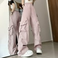 thumbnail image 2 of 2023 Women's Casual Cargo Pants Relaxed Fit High Waist Zipper Drawstring Loose Plus Size Parachute Joggers with Pockets, 2 of 2