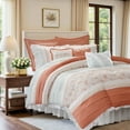 thumbnail image 3 of Home Essence Stella 9-Piece Cotton Percale Bedding Comforter Set, Cal King, Orange, 3 of 14