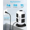 thumbnail image 2 of Surge Protector, 8 Outlets Power Strip Tower with 4 USB Ports and 10ft Extension Cord, White, 2 of 3