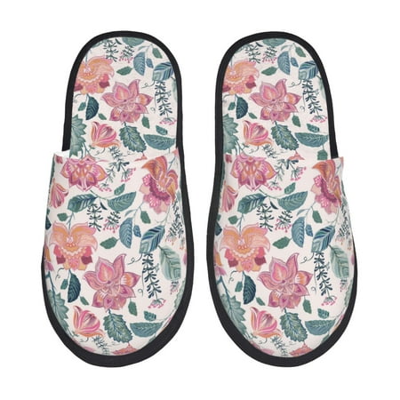 

House Slippers for Women and Men flower leaves Comfy Fuzzy Bedroom Slippers Furry Home Shoes for Indoor Outdoor