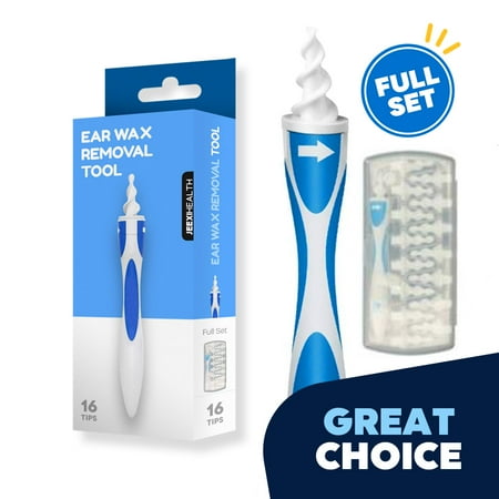Ear Wax Removal Tool, Smart Spiral Swab Q Grips Ear Cleaning, Earpicks Soft Silicone Remover Tool + 16 Replacements
