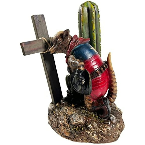 Urbalabs Western Armadillo Texas Flag Cowboy Cactus and Cross Art Armadillo Gifts Figure Western Garden Statues Decor Outdoor Statue Yard Art Sculptures Rustic Yard Decorations (Cowboy Cactus)
