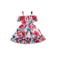 thumbnail image 2 of Xingqing 8 Colors Summer Princess Kids Girls Dress Flowers Printed Short Sleeve Off Shoulder Ruffles A-Line Chiffon Dress, 2 of 6