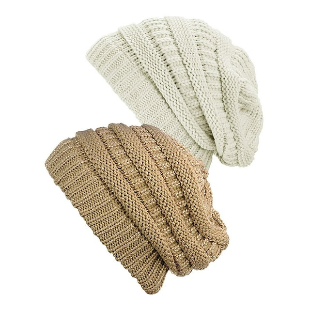 Bonnet Tricoté pour Femmes (2 PACK), Ivoire/or