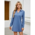 thumbnail image 2 of Women'S Autumn Dress 2025 Lapel Long Sleeve Casual Loose V-Neck Solid Color Sports Sweater Dress Sea Blue XL, 2 of 8