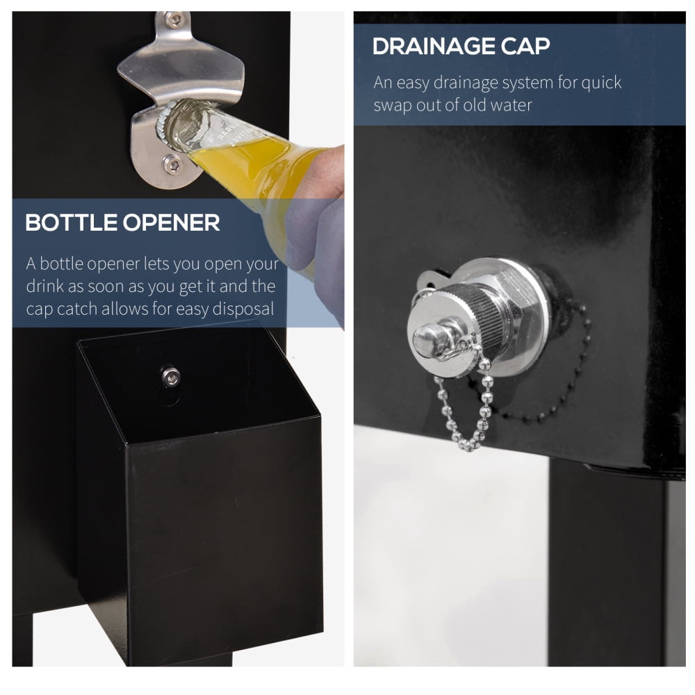 ZHICHUN 80 QT Rolling Cooling Bin Ice Chest Cart Black Outdoor Stand-Up Drink Cooler with Lockable Wheels Built-in Bottle Opener & Drain Plug for Party Backyard Poolside
