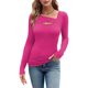 thumbnail image 2 of Camisetas de Larga para Mujer, Corte Ajustado, Estilo Otoño, con Aberturas, Estilo Y2K y Tejido Acanalado. Rojo Rosa XL, 2 of 7
