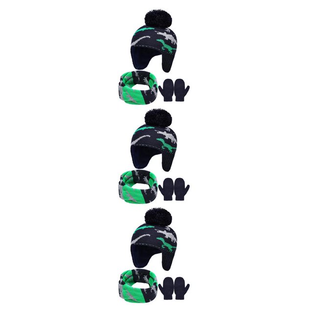 Sombrero Bufanda Manoplas Qarigey Kit Guantes de Punto Para Niños Animal Lindo Verde Gris L