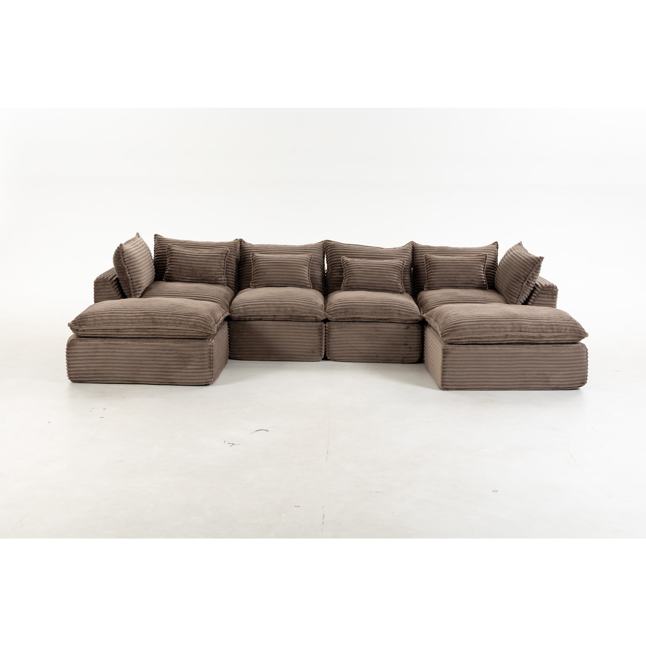 GDF Studio Lunas 129.8" Oversized Modular Corduroy Cloud Sectional Sofa, 4-Seat Comfy Couches with 2 Ottomans, Khaki