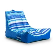 Big Joe Captain's Float No Inflation Needed Pool Lounger with Drink Holder, Blurred Blue Double Sided Mesh, Quick Draining Fabric, 3 feet