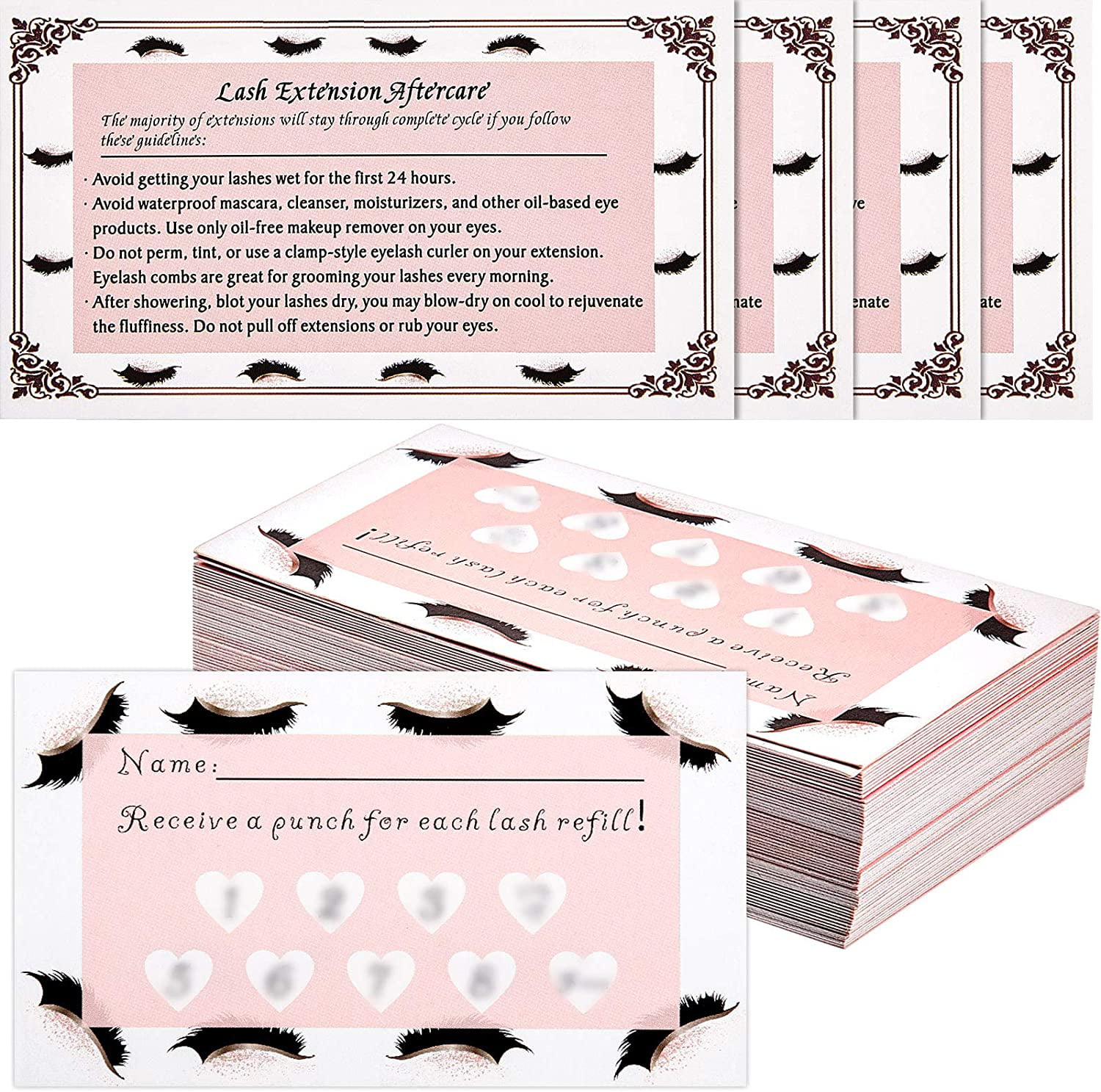 Lashes with Pink Design digital Card Lash Extension Aftercare Instructions and Filler Loyalty Discount Card