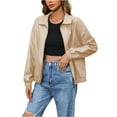 thumbnail image 2 of dGslk Women's Casual Long-Sleeved Solid Color PU Motorcycle Leather Jacket Beige XL, 2 of 2
