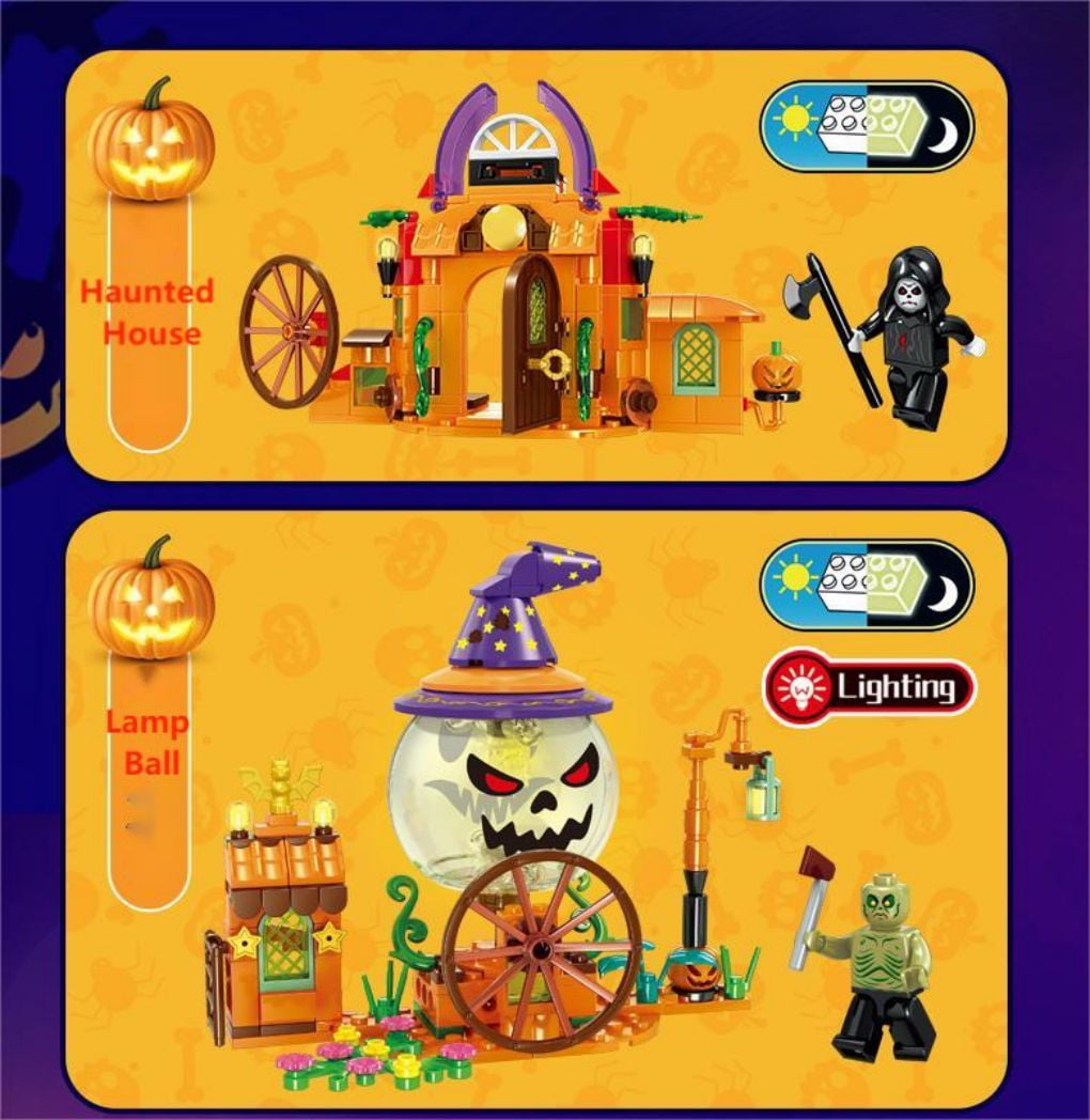 673 PCS Pumpkin Carriage Building Kit ,Halloween Building Blocks Set ,DIY Ghost Monster Stem Construction Toys ,Halloween Decoration Toys Gifts for Boys&Girls 5-12Years