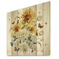 thumbnail image 2 of Designart 'Ancient Chrysanthemums and Sunflowers' Traditional Print on Natural Pine Wood, 2 of 5
