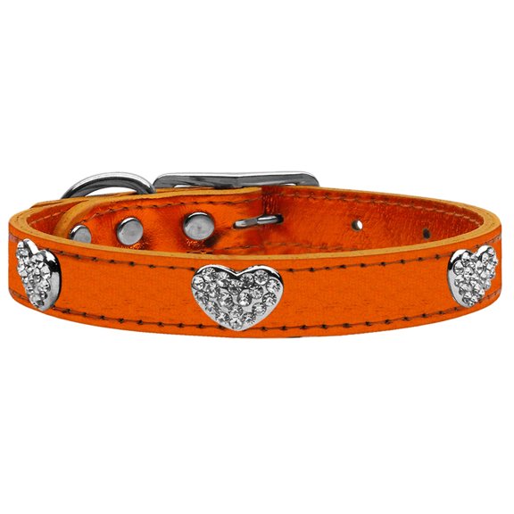 Mirage Pet Products Crystal & Leather Heart Dog Collar, Orange, S