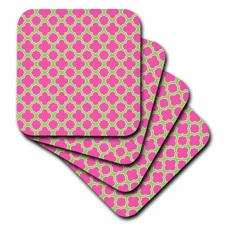 

3dRose Quatrefoil Pattern Pink and Lime Green Soft Coasters set of 8