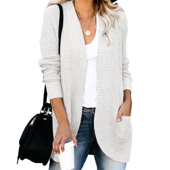 Dellytop Womens Loose Open Front Cardigan Long Sleeve Casual Knit Sweaters Coat With Pockets