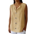 thumbnail image 3 of Craaazy Womens Casual Solid Color Button Front Crew Neck Comfortable Tank Top with Loose Fit for Daily Wear Gift, 3 of 5