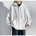 thumbnail image 3 of LpwkSSA Men's Cardigan Hooded Jacket Solid Color Quilted Zipper Long Sleeve Drawstring Windproof Outcoat with Pocket Trendy Loose Workout Coat White XXXL, 3 of 4