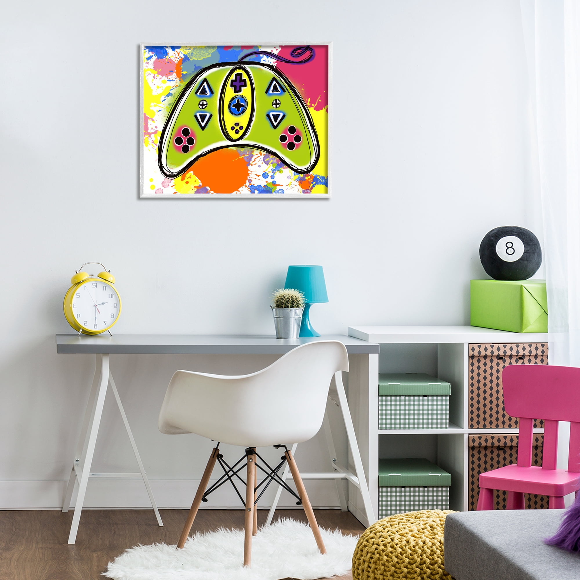 Stupell Industries Modern Pop Controller Novelty Painting White Framed Art Print Wall Art, 30 x 24