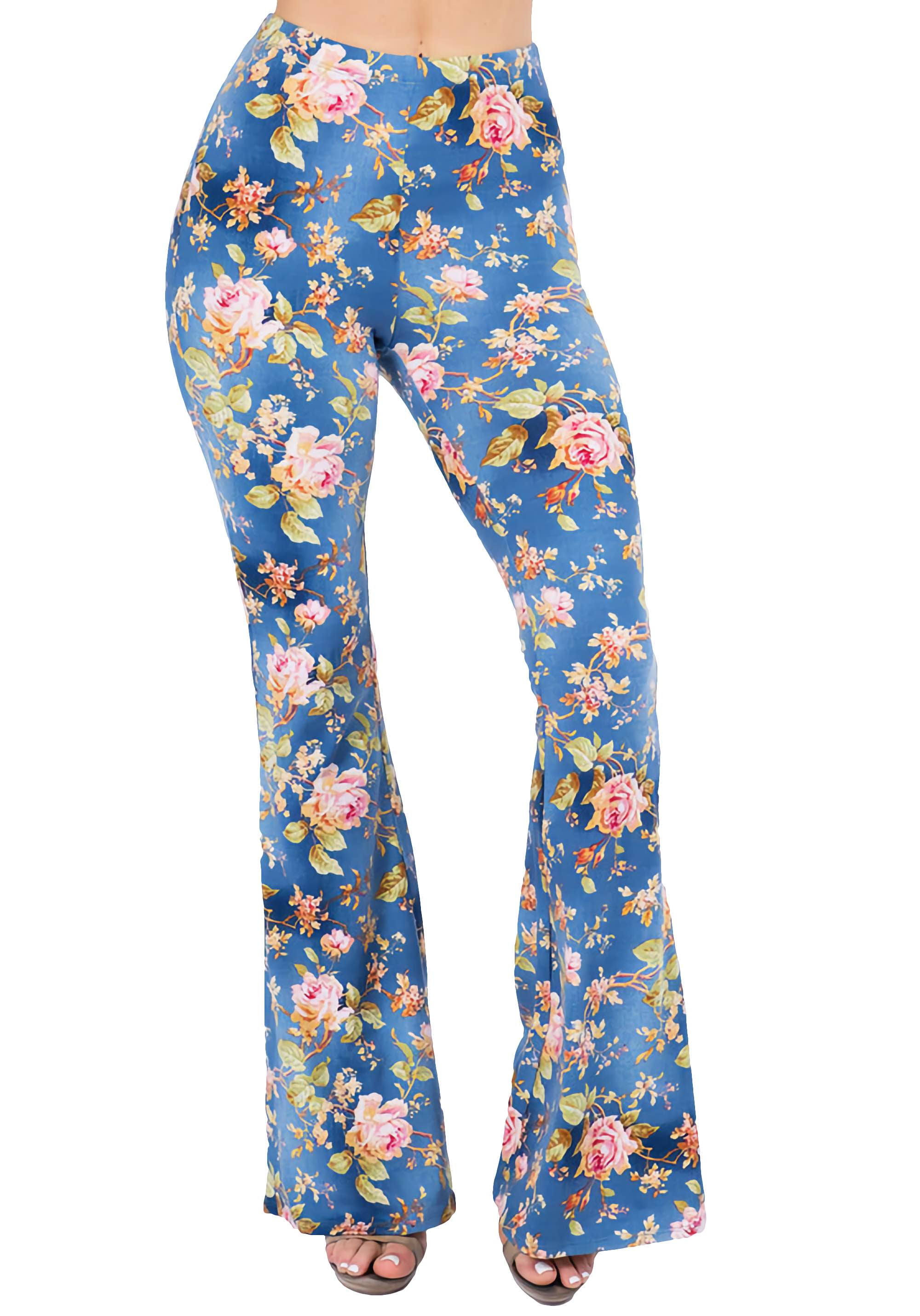 Floral Lace Bell Bottom Pants Casual High-Waisted Trousers