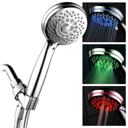 HotelSpa SpectrumTM Pomme de Douche à Main Ultra-Luxe à 7 Réglages / 7 Couleurs avec Fini Chrome. 7 Couleurs de Lumières DEL Changent Automatiquement en Quelques Secondes.