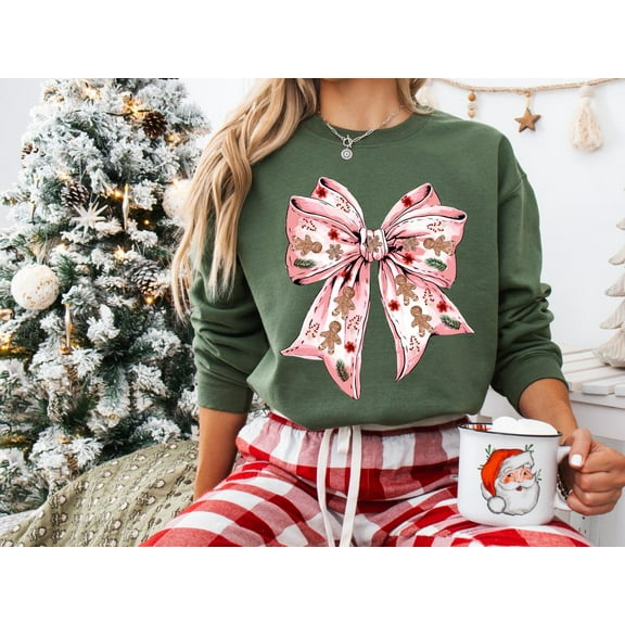 Winter Gingerbread Coquette Shirt, Winter Sweatshirt, Winter Bow Sweatshirt for Women, Winter, Winter Sweater, All Size S-5Xl