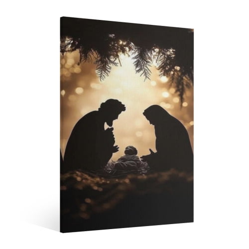 Vintage Jesus Nativity Scene Canvas Wall Art Paint Framed Christian Jesus Wall Art Decor Christmas Wall Religious Artwork for Home Living Room Bedroom Wall Decor