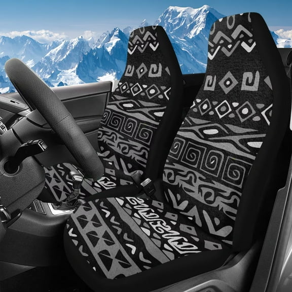 Uorisanigo 2 Pieces Car Seat Covers, Gray Aztec Tribal High Back Seat Covers Universal Fashion Front Seats Protection Car Accessoires Fit for Most Cars, SUVs,Trucks