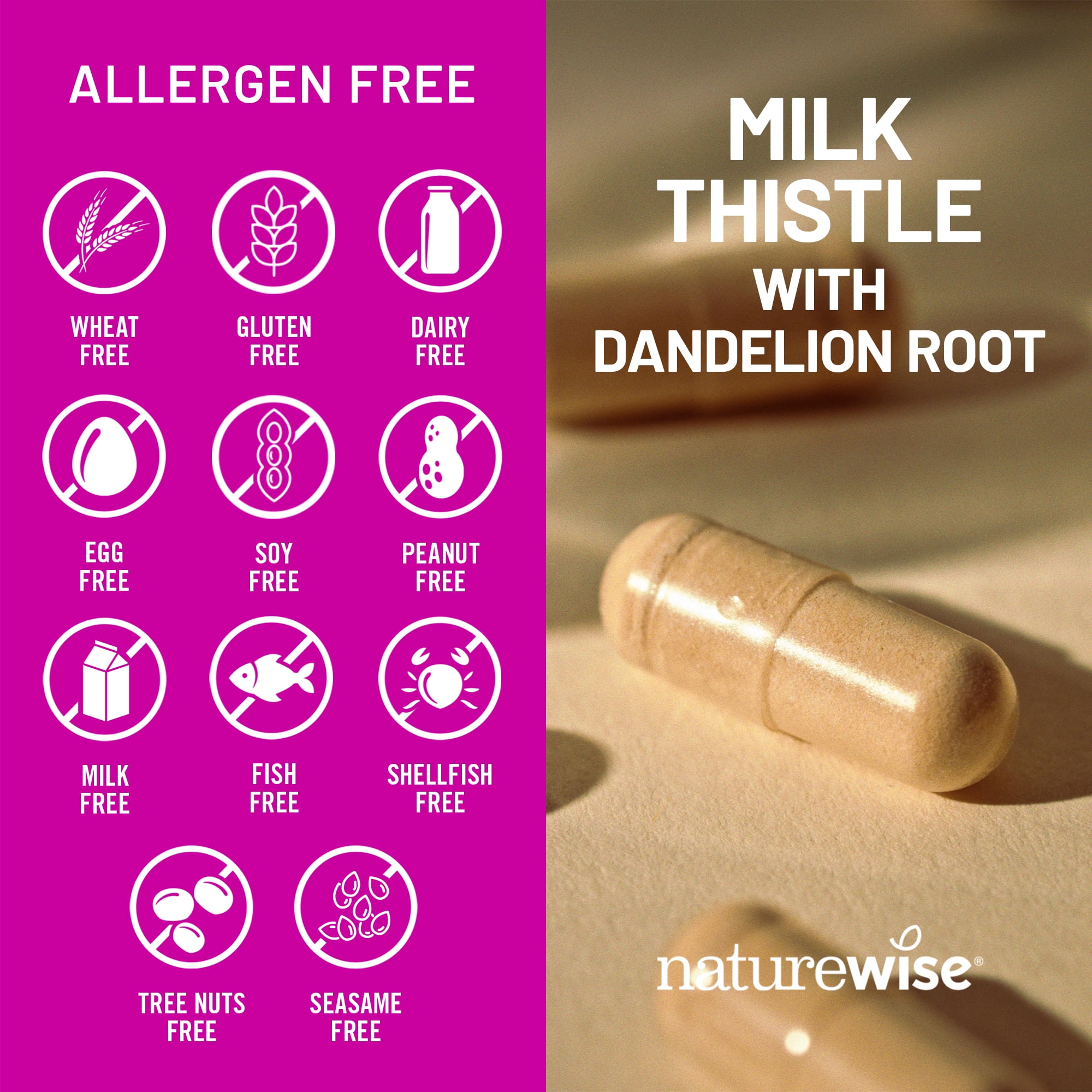 NatureWise Milk Thistle + Dandelion Root - Vegan, Non-GMO, - 60 Capsules[60-Day Supply]