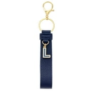 Time and Tru Faux Leather Initial "L" Monogram Keyring Clip, Blue
