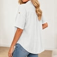 thumbnail image 7 of FINALGANG Womens Lapel Collar Roll Tab Short Sleeve Solid Color Dual Bust Pocket Curved Hem Loose Button Down Shirt Relaxed Fit For Ladies Office Daily Outdoor Outing White L, 7 of 7