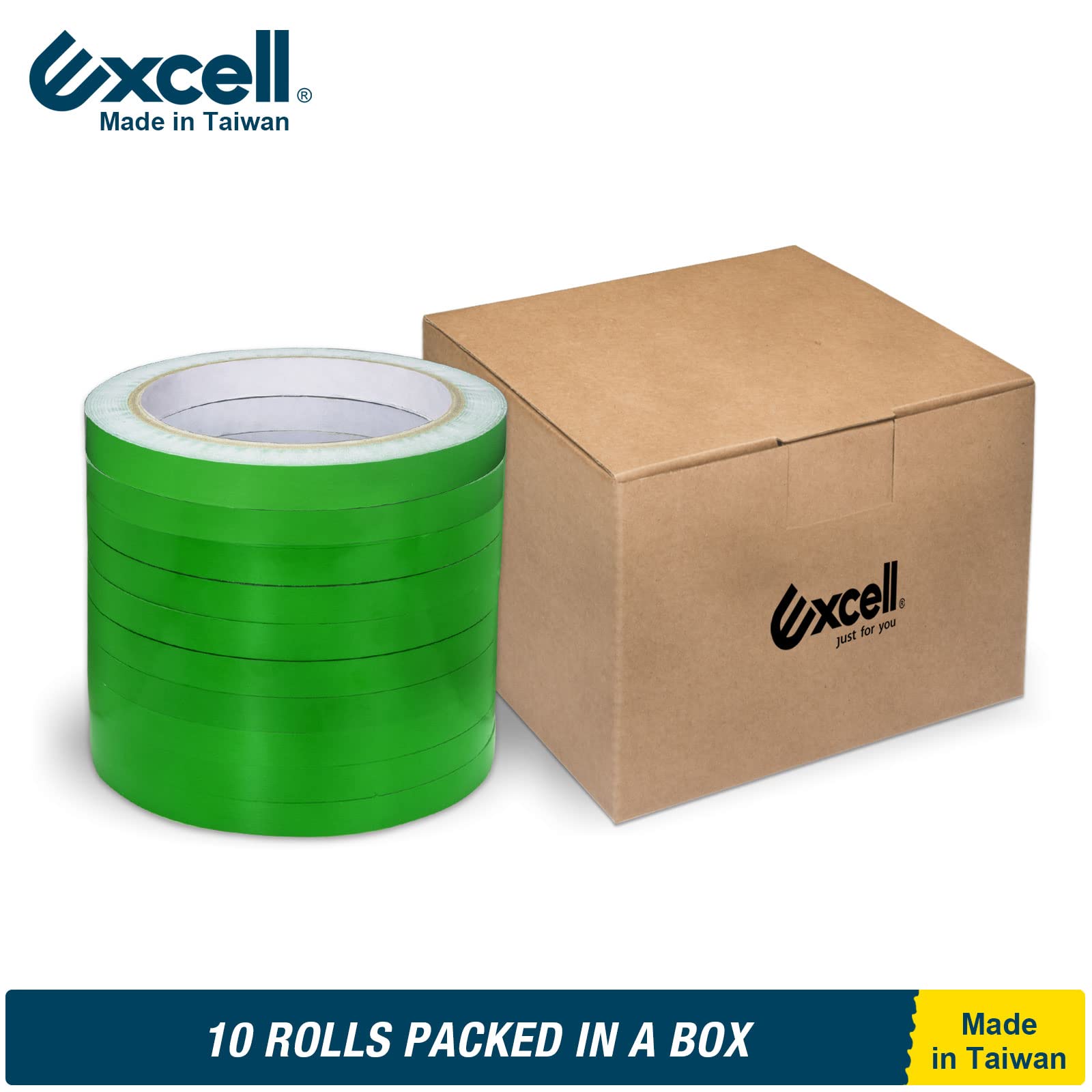 EXCELL Green Poly Bag Sealing Tape - 3/8 inch x 72 yds -10 Packs for Packaging Vegetables, Fruit, Meat, Cake, Ice Bags, Candy