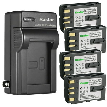 Kastar 4-Pack Battery and AC Wall Charger Replacement for JVC GR-DV2000U GR-DV3000 GR-DV3000U GR-DV3500 GR-DV4000 GR-DV4000US GR-DV5000 GR-DV5000US GR-DVA10 GR-DVA11 GR-DVA20 GR-DVA22