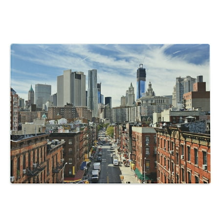 

City Cutting Board Lower Manhattan Cityscape Famous Travel Destination NYC Avenue Historical Decorative Tempered Glass Cutting and Serving Board Large Size Dark Orange Grey Blue by Ambesonne