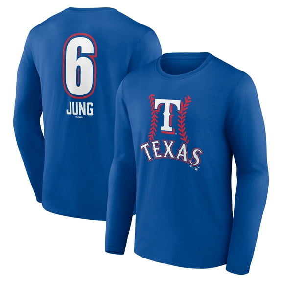 Men's Josh Jung Royal Texas Rangers Fastball Player Name & Number Long Sleeve T-Shirt