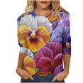 thumbnail image 1 of Mujeres 3/4 Manga Tops Y Blusas de Impresión Cuello Redondo Suéter, Tops de Moda de la Mujer para la Primavera Y el Verano, 1 of 5