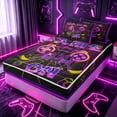 thumbnail image 2 of Erosebridal Neon Game Controller Zipper Twin Comforter Sets with Fitted Sheet and 2 Pillowcases for Boys Men, Purple Black City Graffiti Zipper Bedding Set, Gamepad Reversible, 4-Piece, 2 of 7