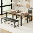 thumbnail image 3 of 5Pcs Dining Table Set for 4-6, 63" Extendable Dining Room Table Set for 4, Kitchen Table with Upholstered Benches and Stools, Kitchen Table Set,Dinner Table Set for 6, Ideal for Small Space-Walnut, 3 of 8