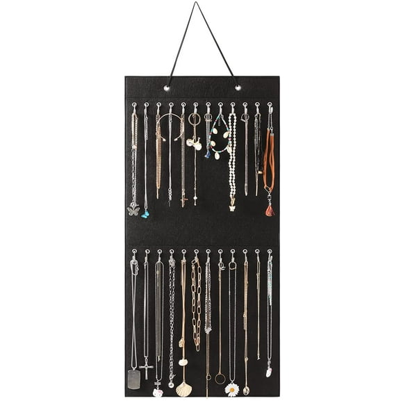 KGMcare Wall Hanging Jewelry Organizer Storage with 24 Hook Wall Mounted Jewelry Display Hanging on Door Closet Necklace Holder for Bracelet Ring Chain-Patent Design (Black)