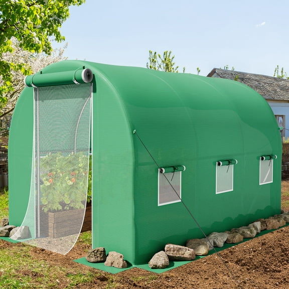 Dextrus 10x7x7ft Walk-In Greenhouse with Sturdy Galvanized Steel Frame, Zipper Doors for Gardening