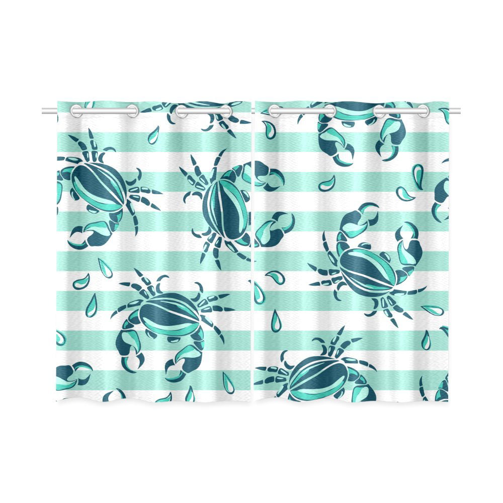 MKHERT Blue White Striped Cute Crabs Window Curtains Kitchen Curtain Room Bedroom Drapes
