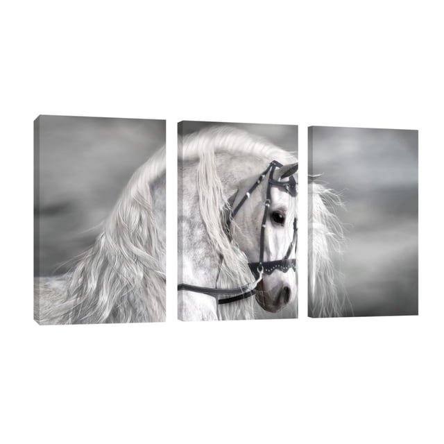 Cuadro Decorativo Tríptico Vertical Canvas Revolution Caballo Blanco Humo Set De 3 Cuadros 25x38 cm