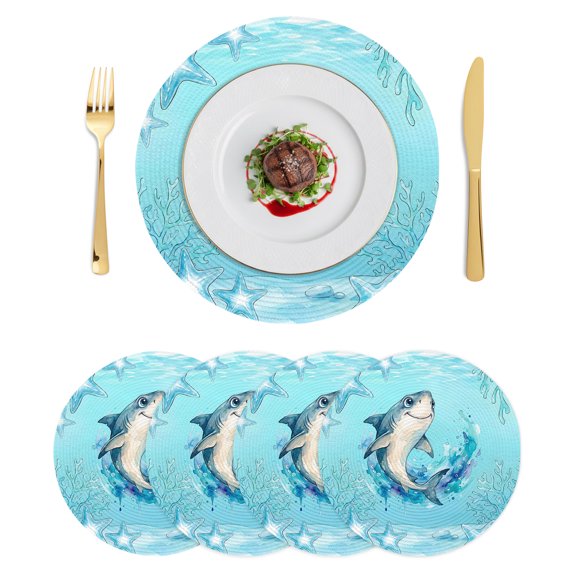 Round Placemats Coastal Ocean 15 inch Set of 4 Table Mats for Dining Table Shark Sea Beach Starfish Corals Blue Heat Resistant Non-Slip Kitchen & Home Decorative Place Mat Set