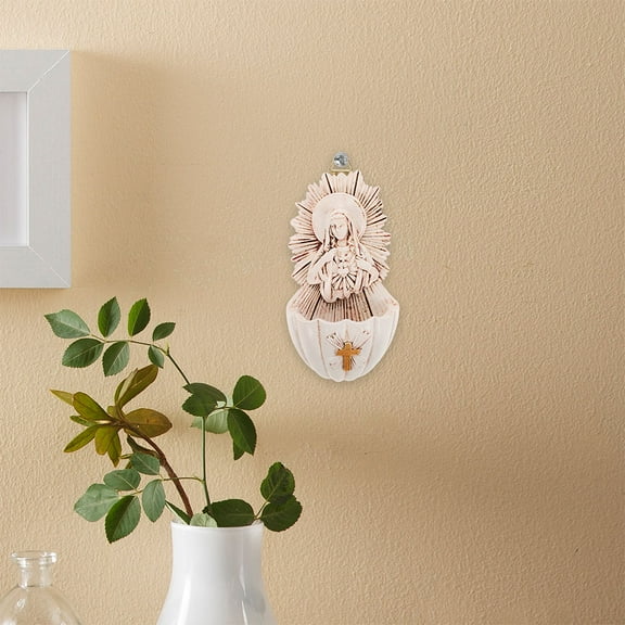 OUNONA 3 Pcs Holy Water Font Resin Virgin Mary Figurine Religious Catholic Wall Hanging Statue Sculpture For Home Church Entrance Decor