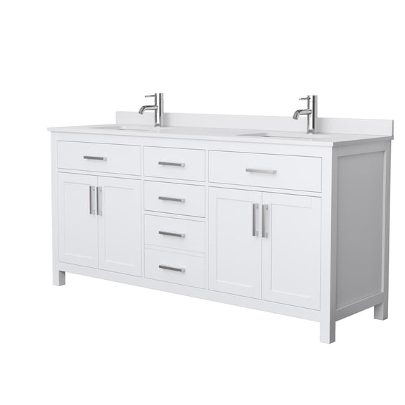 Wyndham Collection Beckett 72" Wood Double Bathroom Vanity in Nickel/White
