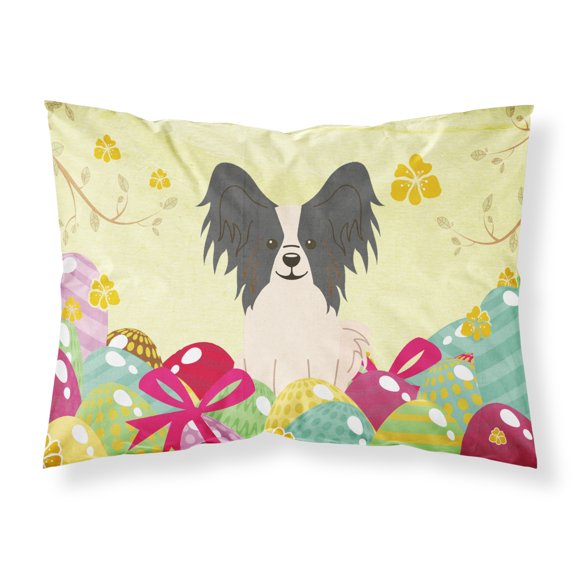 Carolines Treasures BB6076PILLOWCASE Easter Eggs Papillon Black White Fabric Standard Pillowcase Standard multicolor